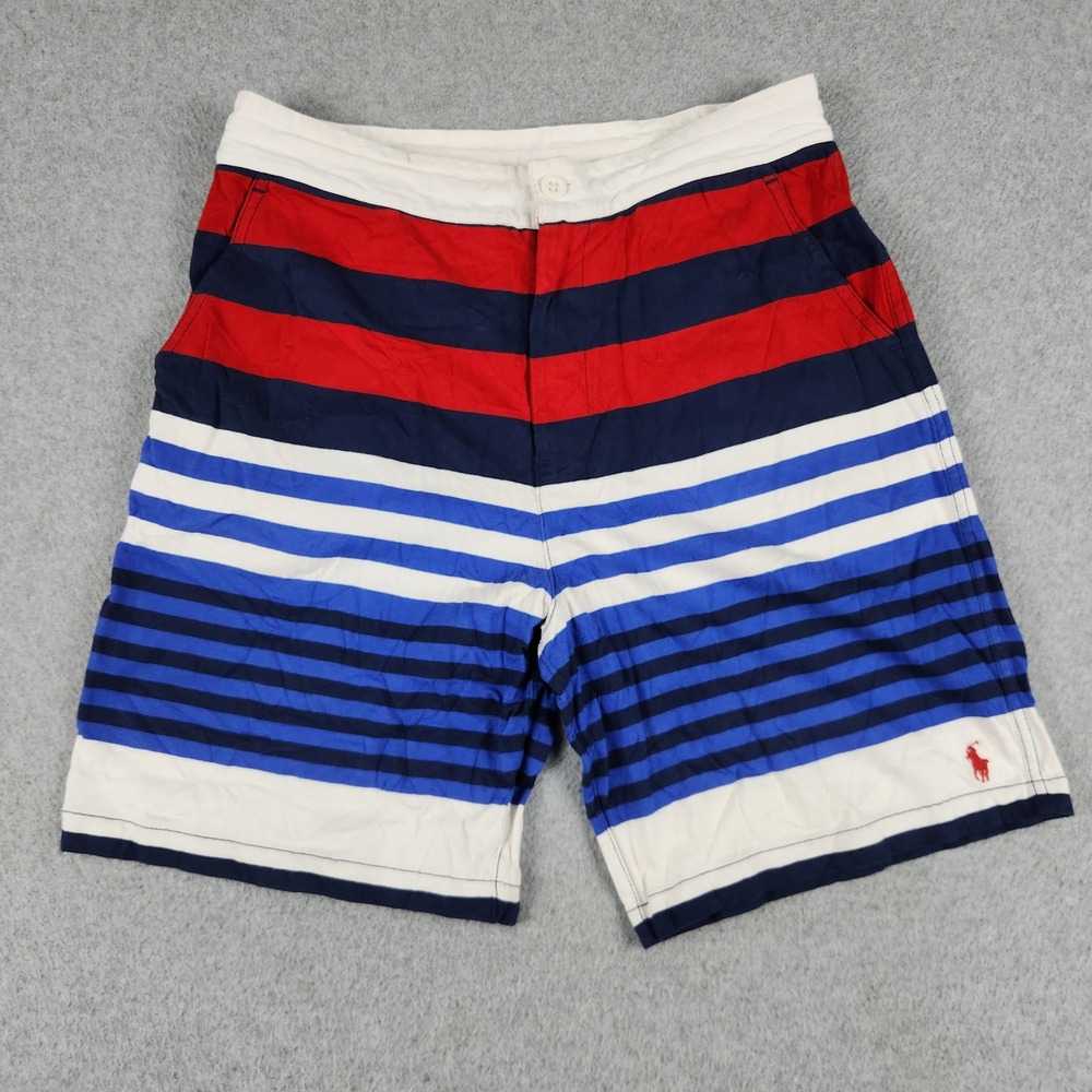 Polo Ralph Lauren Shorts Boys XL Multi Striped Cotton Flat Front Red Pony Logo